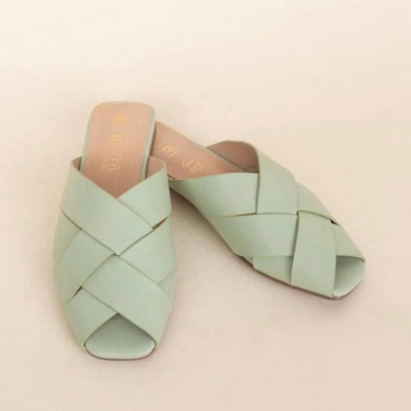 Mimi Shoes - Mimi - Genuine Leather Women's Mint Green Mule Slides